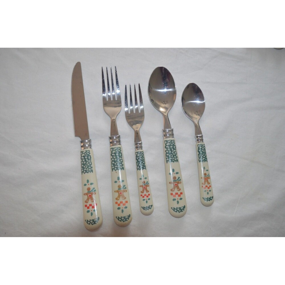 Tienshan GINGERBREAD Man Vintage Stainless Steel Plastic Flatware Set 52 Pieces